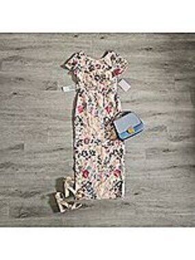 JS Collection Magnolia Floral Embroidery Gown, Size 10, Multi Color